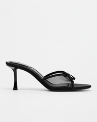 Bow Detail Mesh Heeled Mules - Black - product view 2