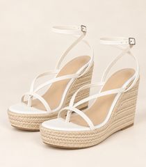 Woven Look Platform Wedge Sandals - White - product view 1