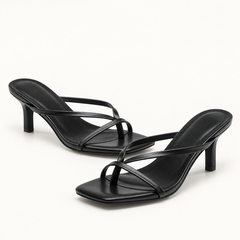 Square Toe Cross Strap Heeled Mules - Black - variant image