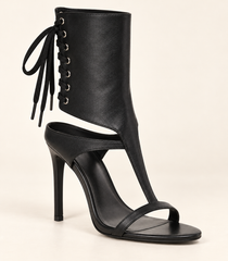 Lace Up Open Toe Heeled Sandal Boots - Black - product view 3