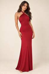 Ruched Halter Maxi Dress - Red - Product view