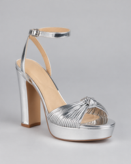 Metallic Knot Platform Sandals - Silver - product view 3