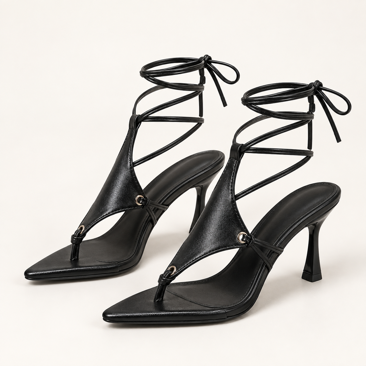 Cross Strap Lace Up Stiletto Sandals - Thong Straps Black (8 cm) - variant image