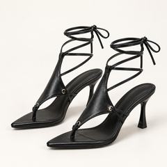 Cross Strap Lace Up Stiletto Sandals - Thong Straps Black (8 cm) - variant image