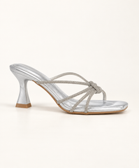 Rhinestone Strap Heeled Slide Sandals - Silver - product view 2