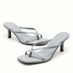 Square Toe Cross Strap Heeled Mules - Gray - variant image