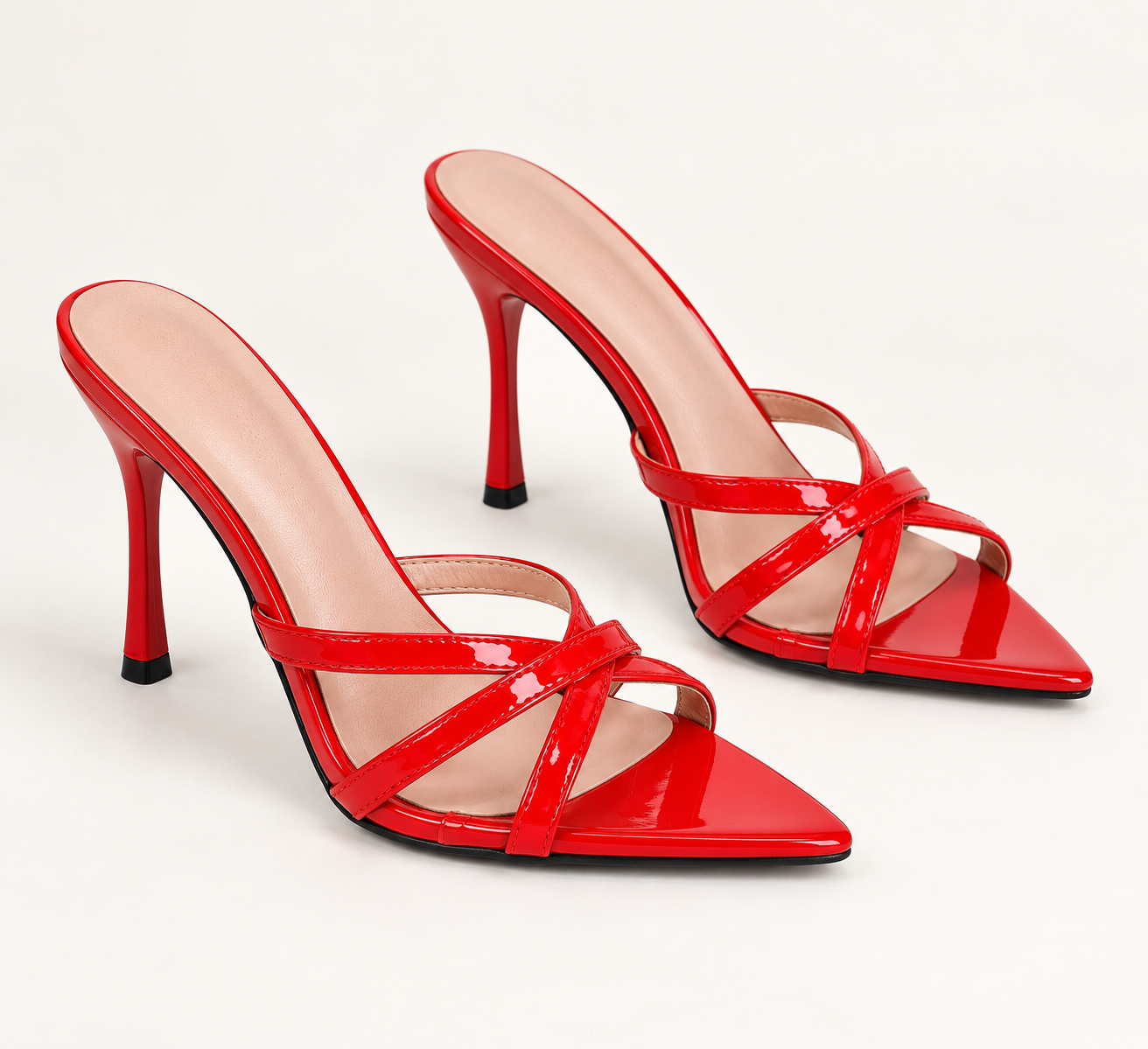 Pointed Toe Cross Strap Stiletto Sandals - Red - variant image