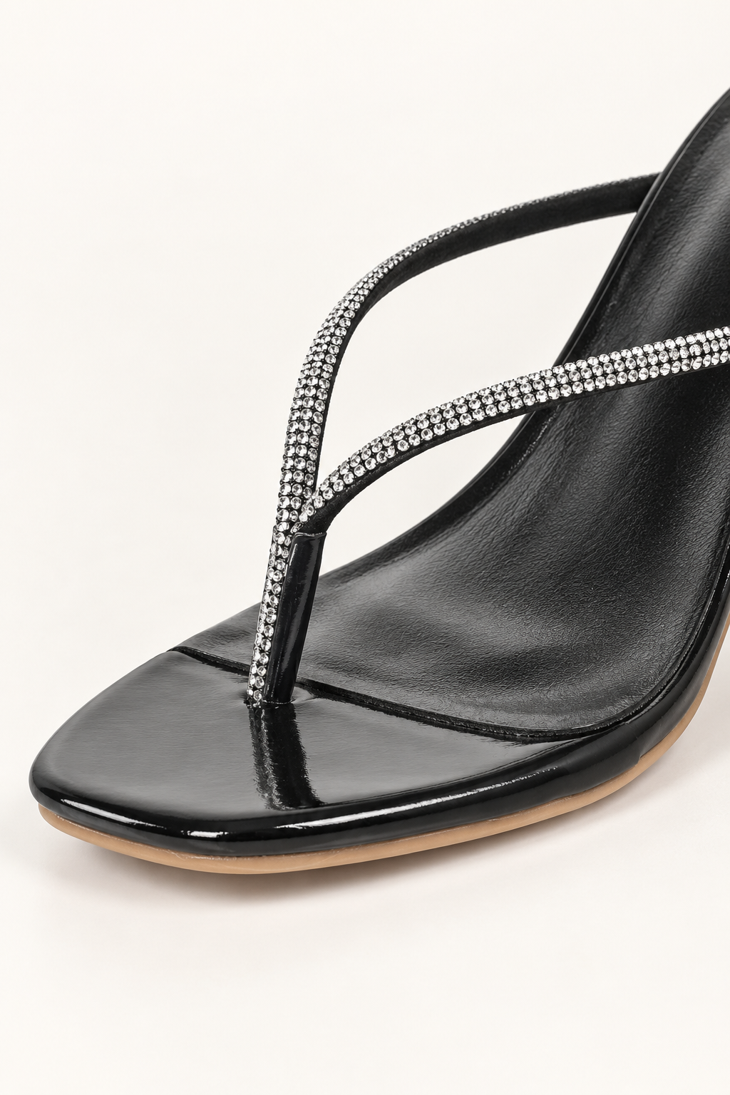Rhinestone Thong Heel Mules - Black - product view 4