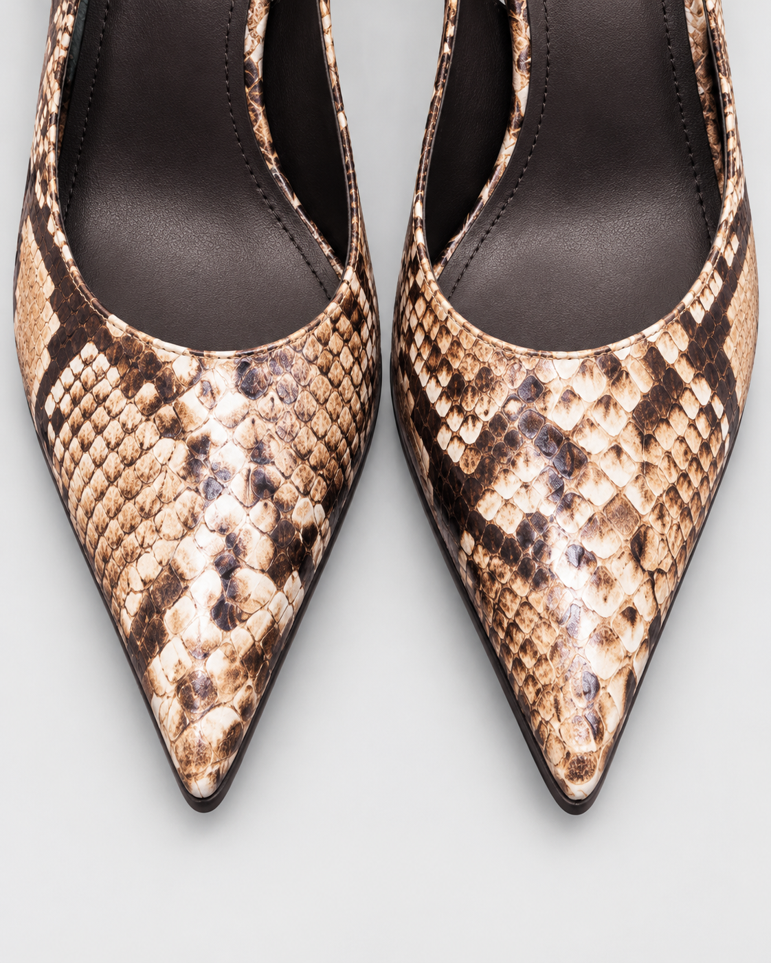Snake Pattern Pointed Toe Slingback Heels - Dark Brown - product view 2