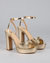 Rhinestone Knot Platform Block Heel Sandals - Gold - product view 1