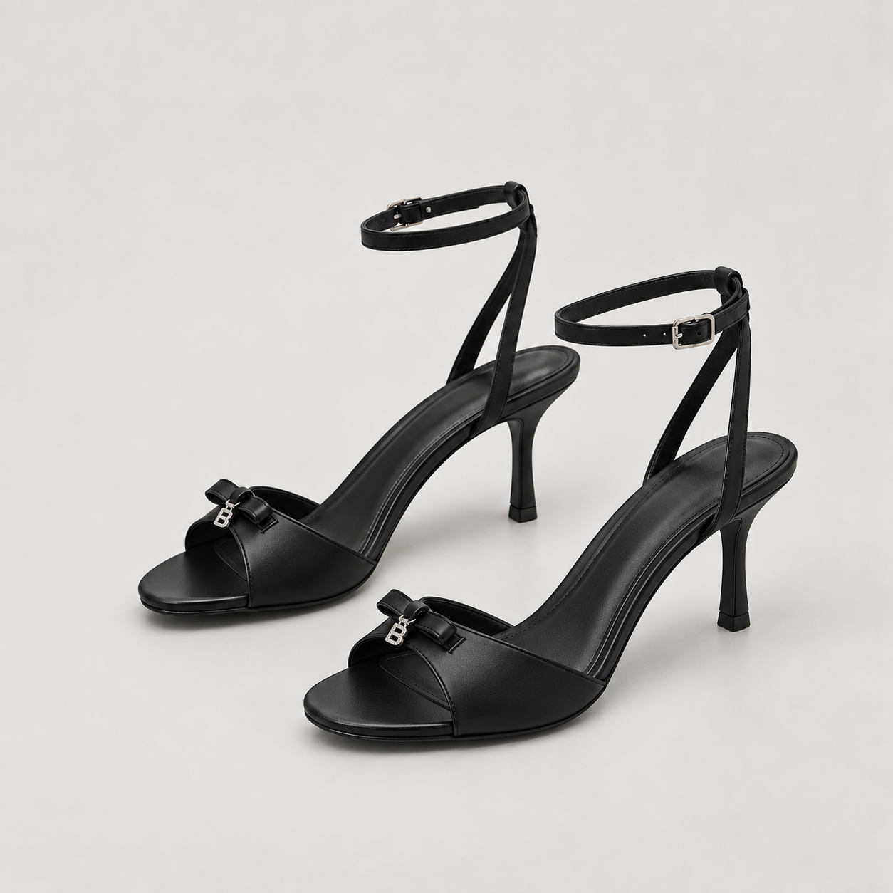 Bow Detail Lace Up Stiletto Sandals - Black (Sandals 7 cm) - variant image