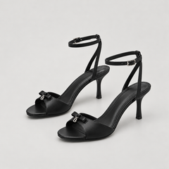 Bow Detail Lace Up Stiletto Sandals - Black (Sandals 7 cm) - variant image