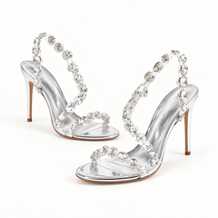 Gemstone Detail Clear Strap Stiletto Sandals - Silver - variant image