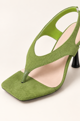 Square Toe Thong Slingback Heels - Green - product view 4