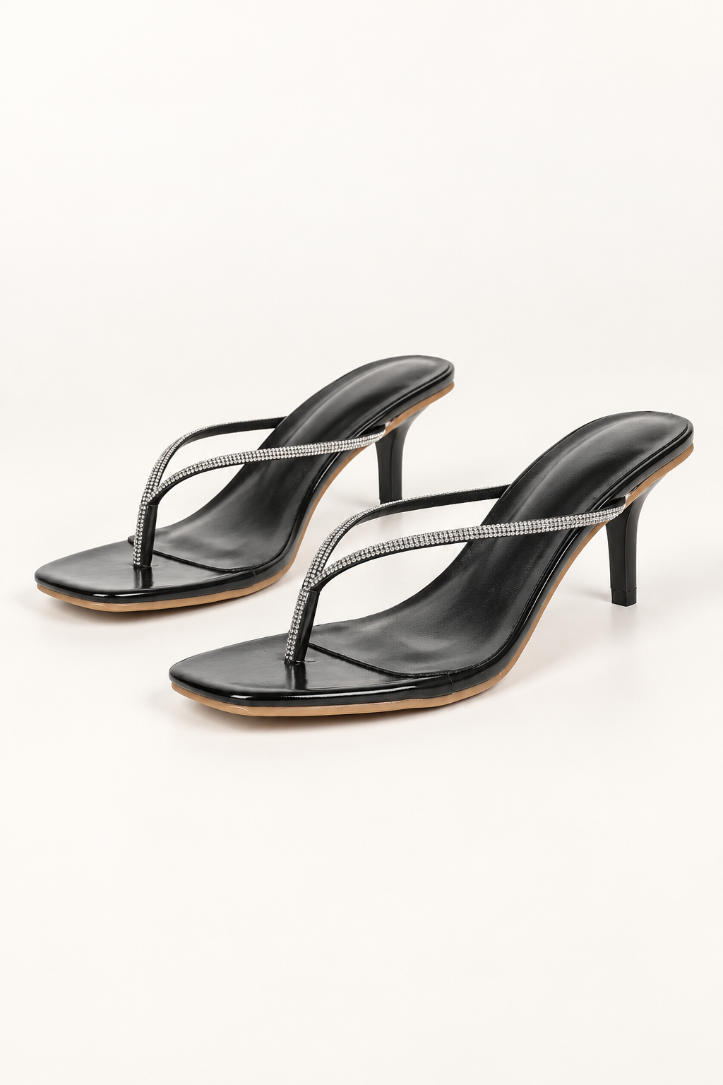 Rhinestone Thong Heel Mules - Black - product view 1