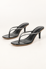 Rhinestone Thong Heel Mules - Black - product view 1