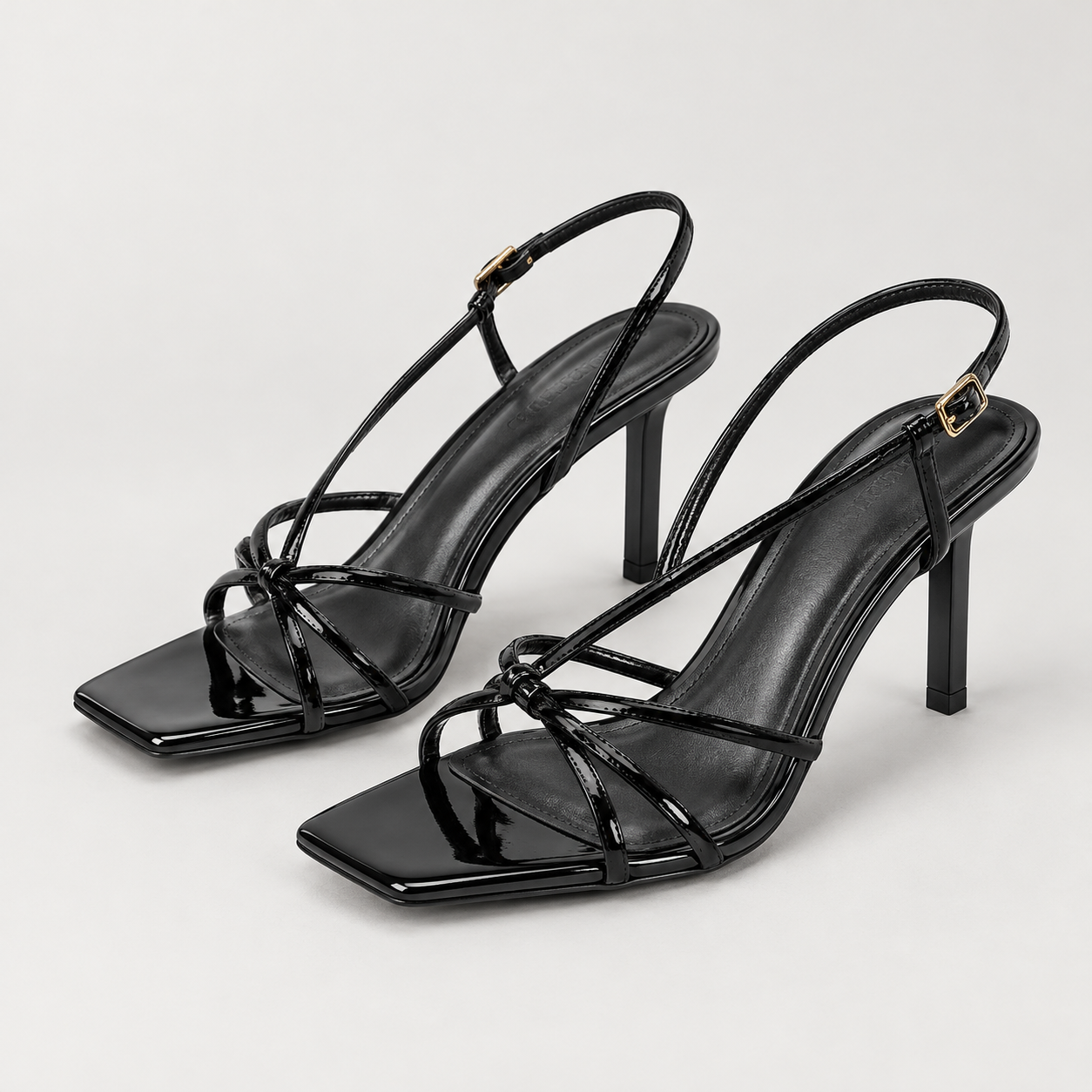 Slim Strap Square Toe Stiletto Sandals - Black - variant image