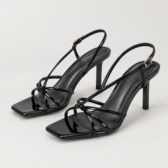 Slim Strap Square Toe Stiletto Sandals - Black - variant image
