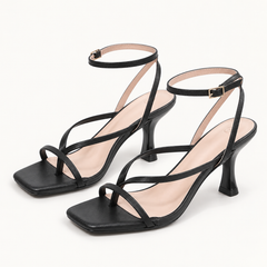 Minimal Ankle Strap Heel Sandals - Black - variant image