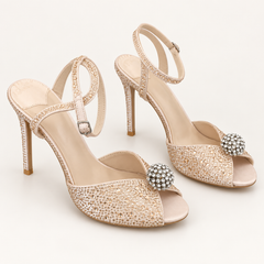 Sparkling Double Strap Heeled Sandals - Champagne - variant image