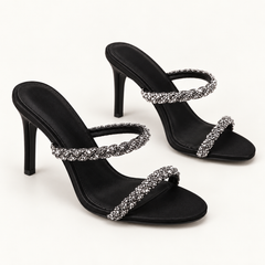 Butterfly Lace Up Stiletto Sandals - Black 9 cm (Mules) - variant image