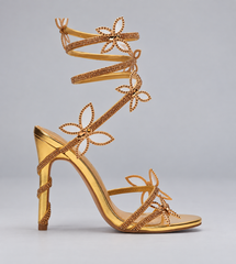 Rhinestone Butterfly Wrap Strap Sandals - Gold - product view 2