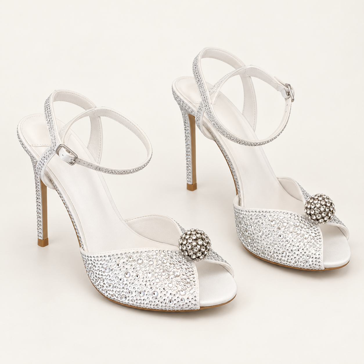 Sparkling Double Strap Heeled Sandals - White - variant image