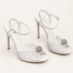 Sparkling Double Strap Heeled Sandals - White - variant image