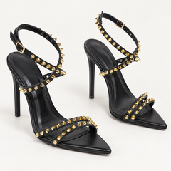 Studded Ankle Strap Stiletto Sandals - Black - variant image