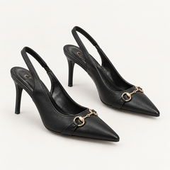 Horsebit Detail Pointed Toe Slingback Heels - Smooth Finish - variant image