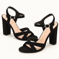 Ankle Strap Block Heel Sandals - Black - variant image