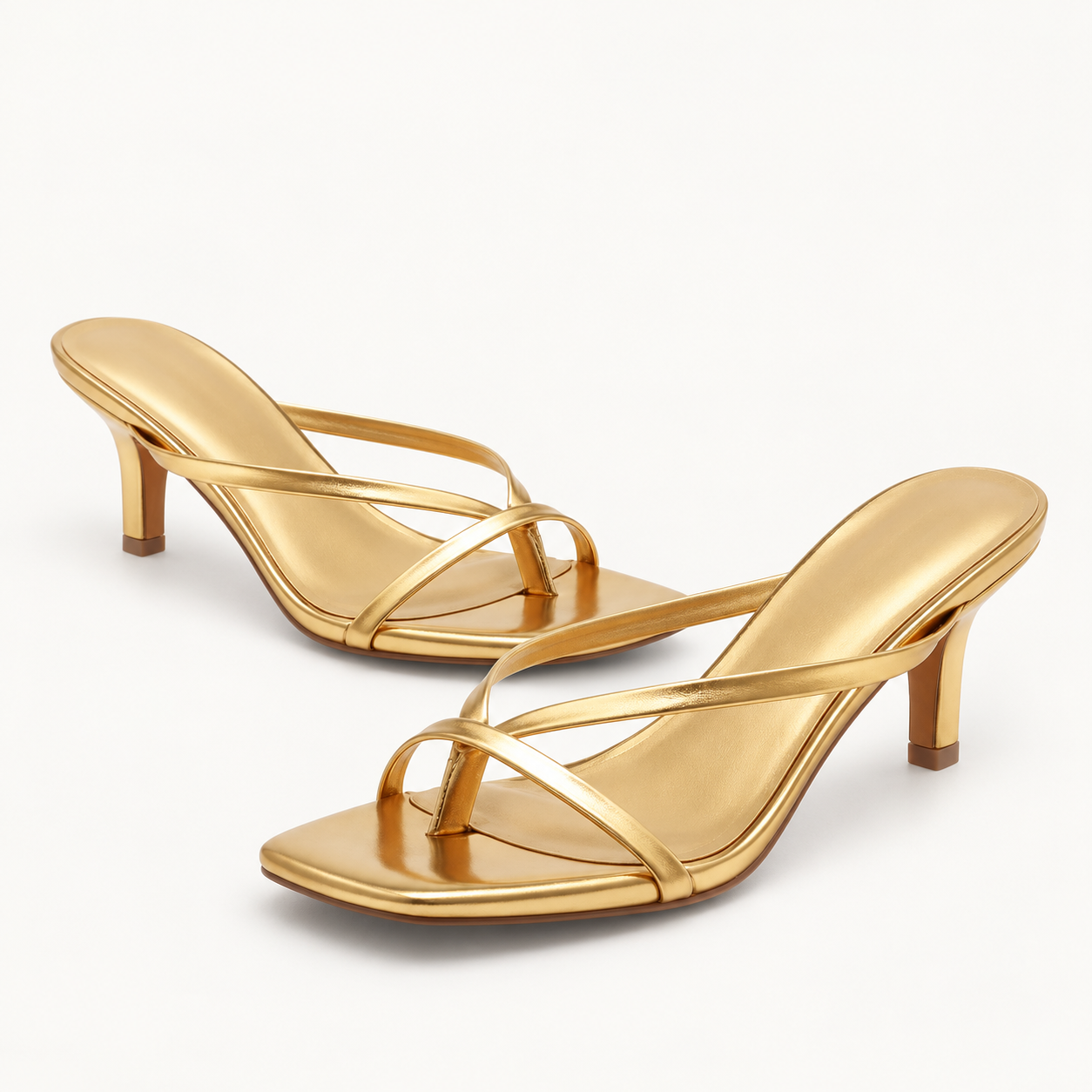 Square Toe Cross Strap Heeled Mules - Gold - variant image