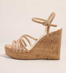 Multi Strap Platform Wedge Sandals - Apricot - product view 2
