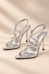 Metallic Cross Strap Stiletto Sandals - Silver - product view 1