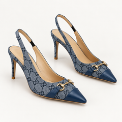 Horsebit Detail Pointed Toe Slingback Heels - Gray - variant image
