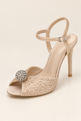 Sparkling Double Strap Heeled Sandals - Champagne - product view 3
