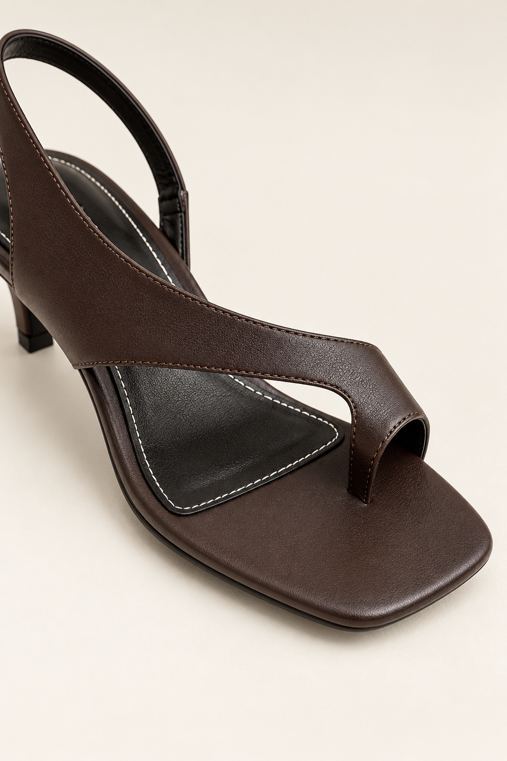 Asymmetric Thong Slide Sandals - Coffee Mid Heel - product view 4