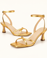 Metallic Cross Strap Stiletto Sandals - Gold - product view 1