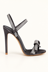 Rhinestone Bow Ankle Strap Sandals - Black - product view 2