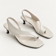 Asymmetric Thong Slide Sandals - White Mid Heel - variant image