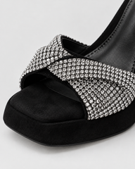 Rhinestone Ankle Strap Heeled Sandals - Black - product view 5