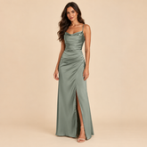 Cowl Neck Cami Slit Maxi Dress - Burgundy - Product view