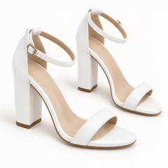 Ankle Strap Block Heel Sandals - White PU 402 - variant image