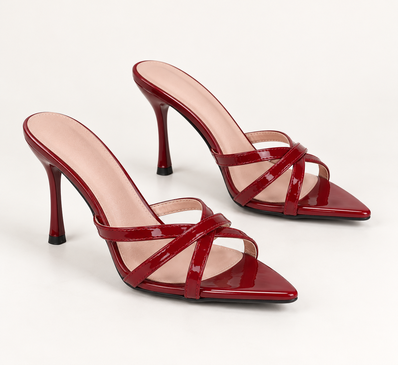 Pointed Toe Cross Strap Stiletto Sandals - Burgundy - variant image
