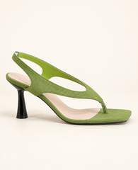Square Toe Thong Slingback Heels - Green - product view 2