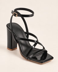 Square Toe Cross Strap Block Heel Sandals - Black - product view 3
