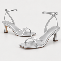 Metallic Cross Strap Stiletto Sandals - Silver - variant image