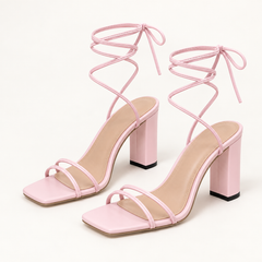 Cross Strap Lace Up Heel Sandals - Baby Pink - variant image
