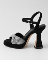 Rhinestone Ankle Strap Heeled Sandals - Black - product view 4