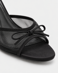Bow Detail Mesh Heeled Mules - Black - product view 4